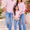 Family Matching Baby Pink Button-Down Shirts – Coordinated Casual Outfit Set