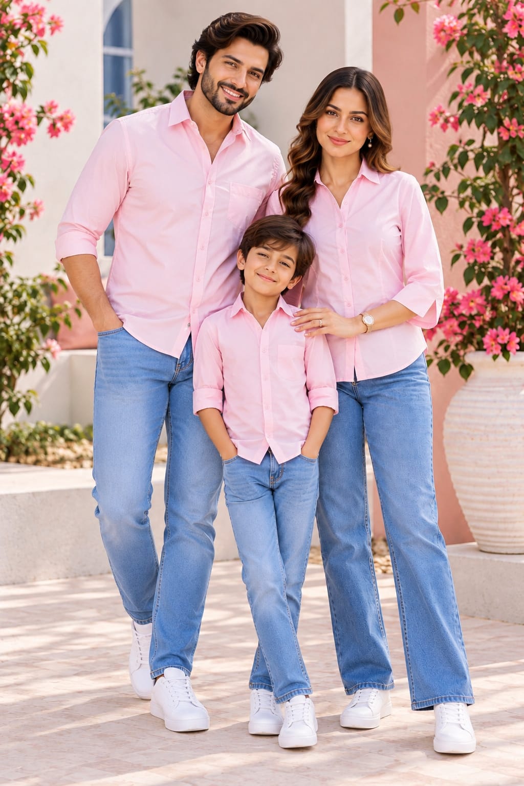 Family Matching Baby Pink Button-Down Shirts – Coordinated Casual Outfit Set