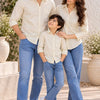 Family Matching ivory Button-Down Shirts – Coordinated Casual Outfit Set