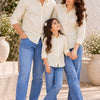 Family Matching ivory White Button-Down Shirts – Coordinated Family Casual Outfit Set