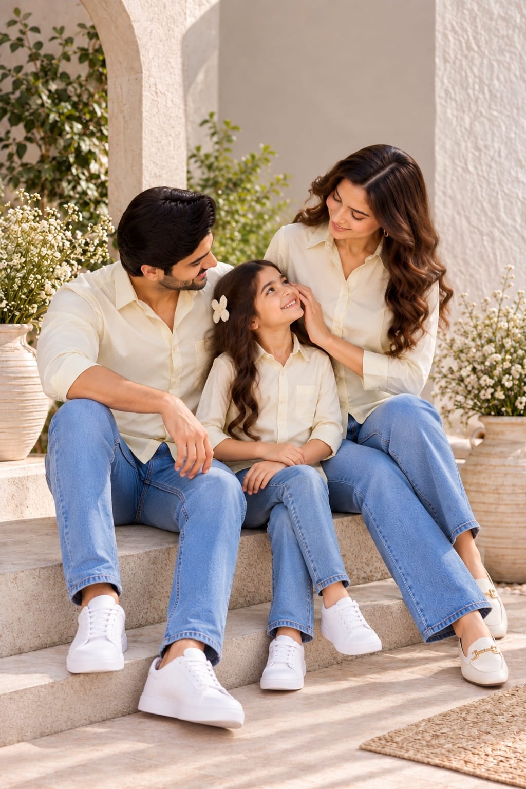 Family Matching ivory White Button-Down Shirts – Coordinated Family Casual Outfit Set