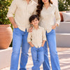 Family Matching Cream Button-Down Shirts – Coordinated Casual Outfit Set