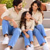 Family Matching Cream Button-Down Shirts – Coordinated Casual Outfit Set