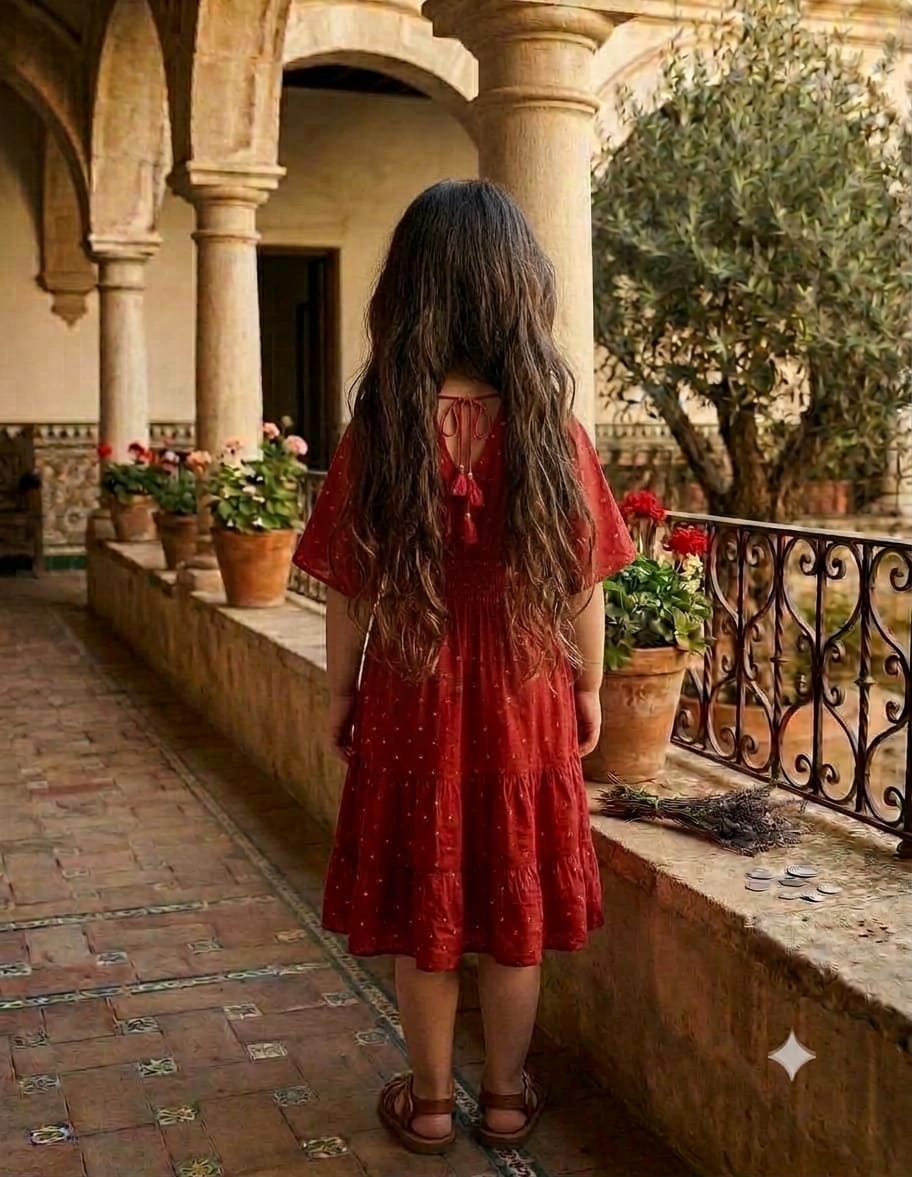 Girl's Ruby Red Smocked Midi Dress with embroidered work with lining