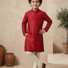Boy's Red Silk Mirror embroidered Work Kurta & pant Set