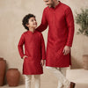 Dad & Son Matching Red Silk Kurta & pant Set
