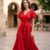 Women’s Red Silk Embroidery Mirror-Work Maxi Dress