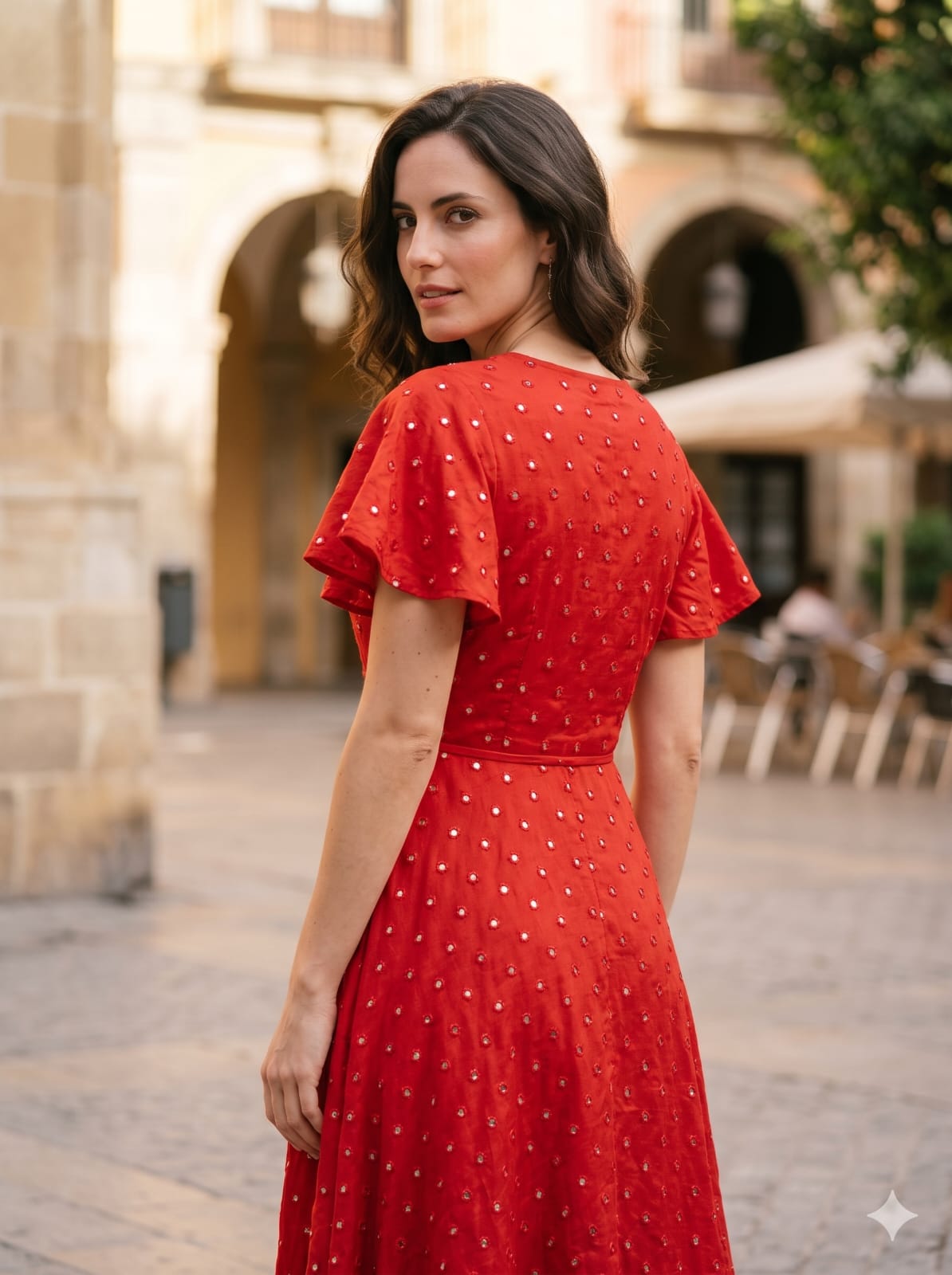 Women’s Red Silk Embroidery Mirror-Work Maxi Dress