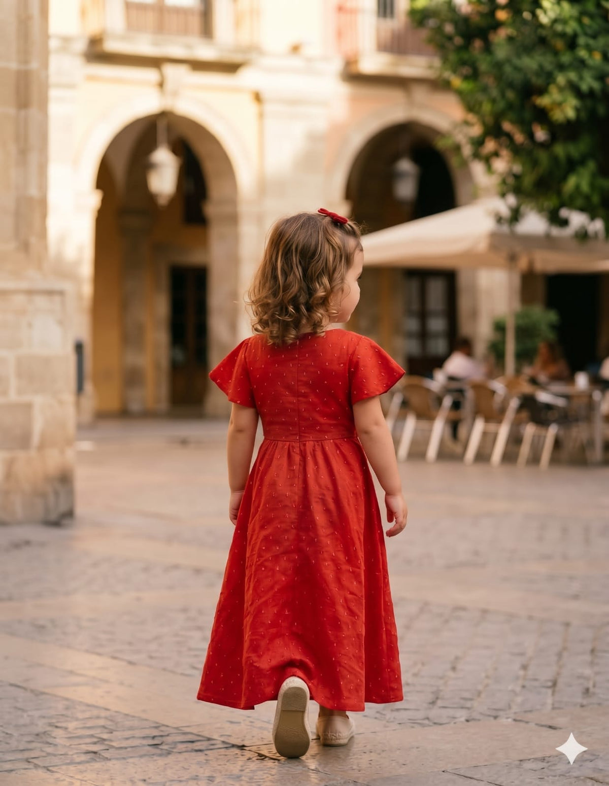 Girl's Red Silk Mirror Embroidery Work Maxi Dress
