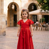 Girl's Red Silk Mirror Embroidery Work Maxi Dress
