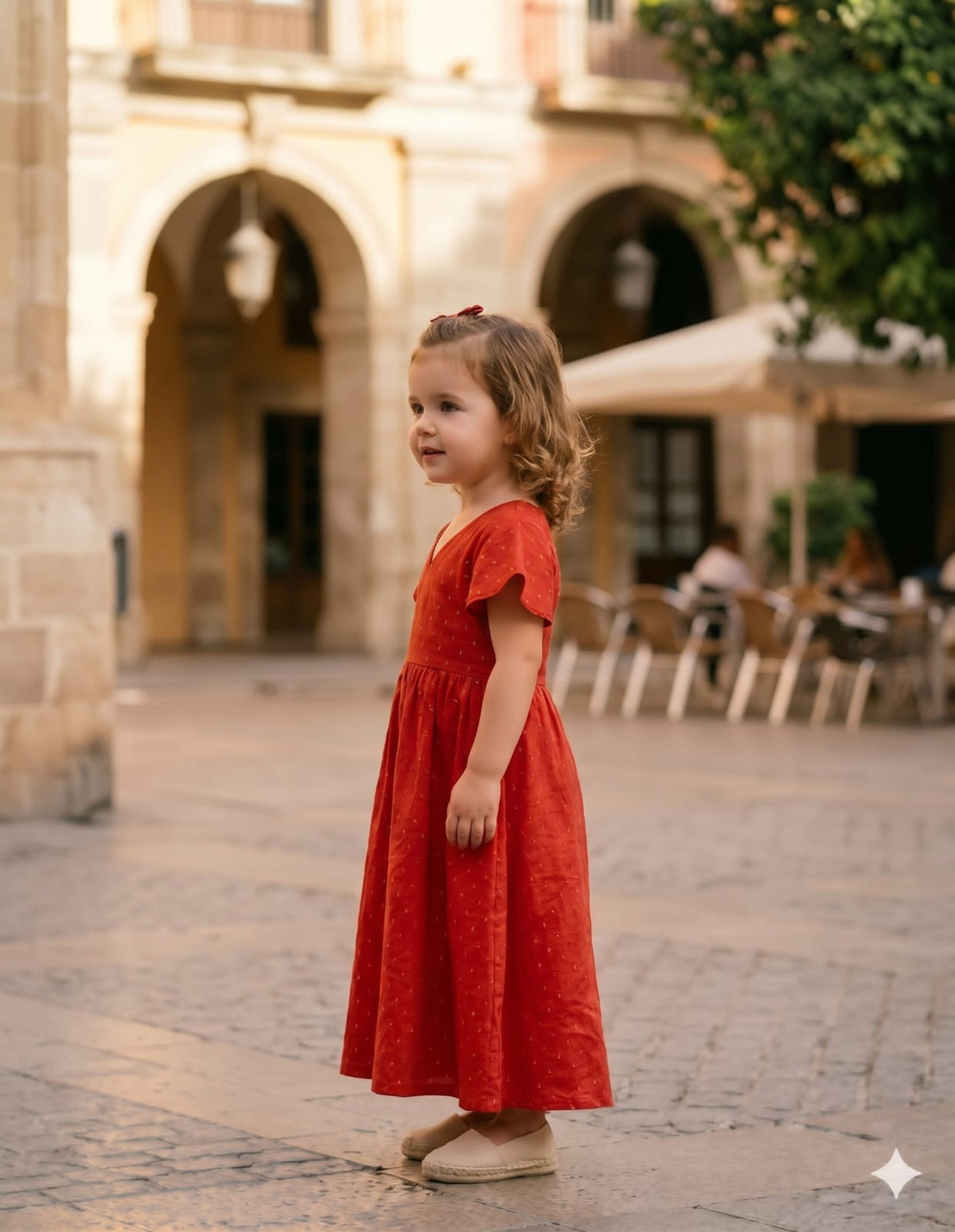 Girl's Red Silk Mirror Embroidery Work Maxi Dress