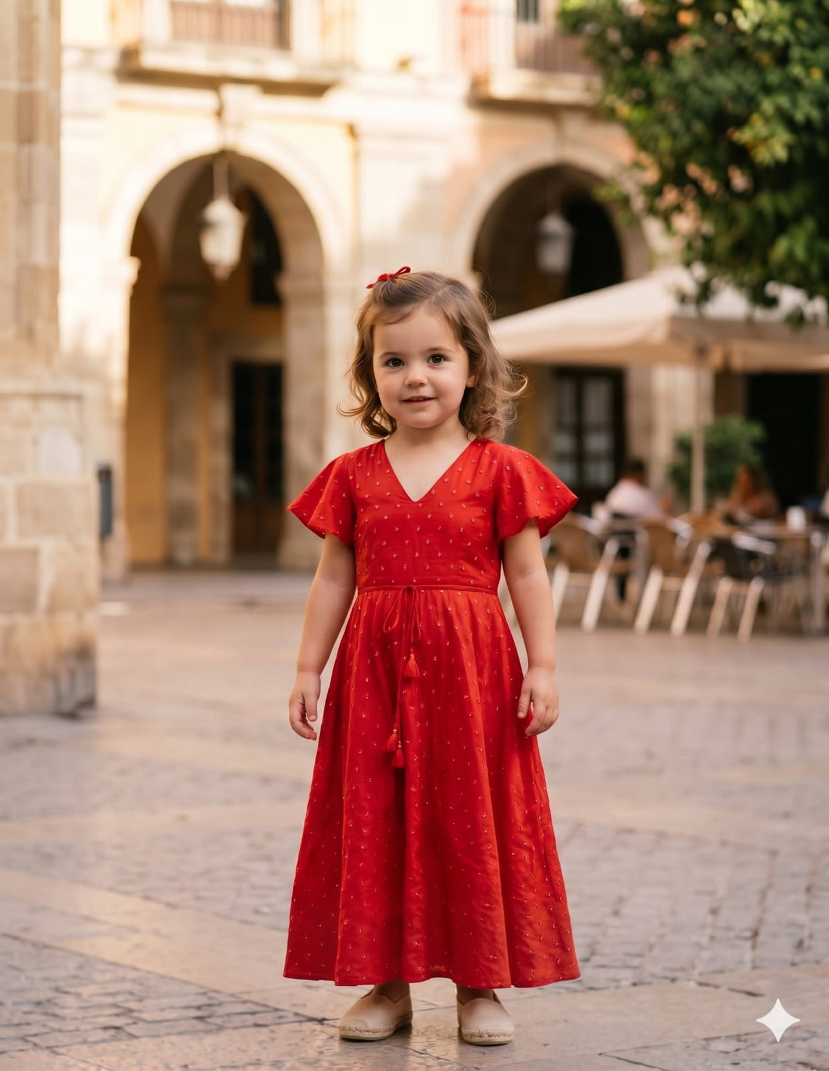 Mom & Daughter Red Silk Mirror embroidery Work Dresses