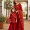 Mom & Daughter Matching Red Silk Mirror Embroidered Work Sharara Set