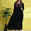 Aawari Women's Black Maxi Dresses with Red Floral Embroidery - Elegant Long Dress for Party & Festive Wear / Dresses / Western Wear