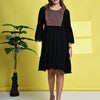 Aawari Black Short Dress with Geometric Embroidered Yoke - Midi Dresses / Western Wear