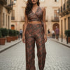 Floral Wrap Crop Top  & Straight Pants Co-ord Sets | Two-Piece Outfit