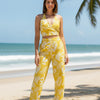 Yellow Tropical Print Co-ord Sets | Halter Wrap Top & Pants