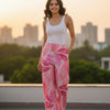 Pink Printed Cotton Straight Pants for Women
