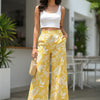 Yellow Printed Chanderi Wide Leg Pants for Women