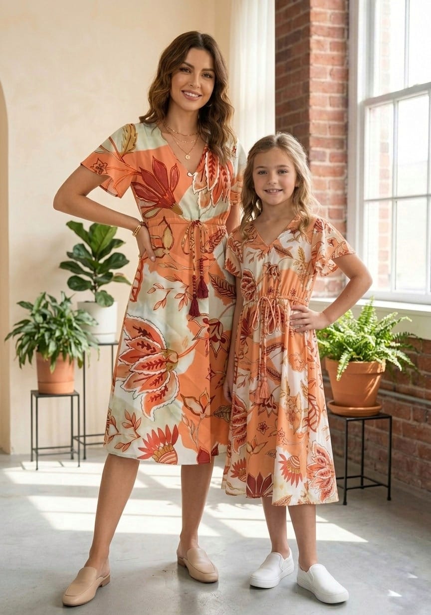 Mom & Me Floral Cotton Matching Dress Set - Summer Casual Wear
