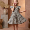 Baby Girls Black Spiral Printed Cotton Umbrella Style A-Line Dress with Flutter Sleeves