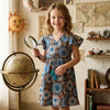 Baby Girls Blue Circular Printed Cotton Umbrella Style A-Line Dress with Flutter Sleeves