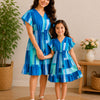 Azure Mosaic Elegance Mommy & Me Smocked Waist Vacation Dress Collection