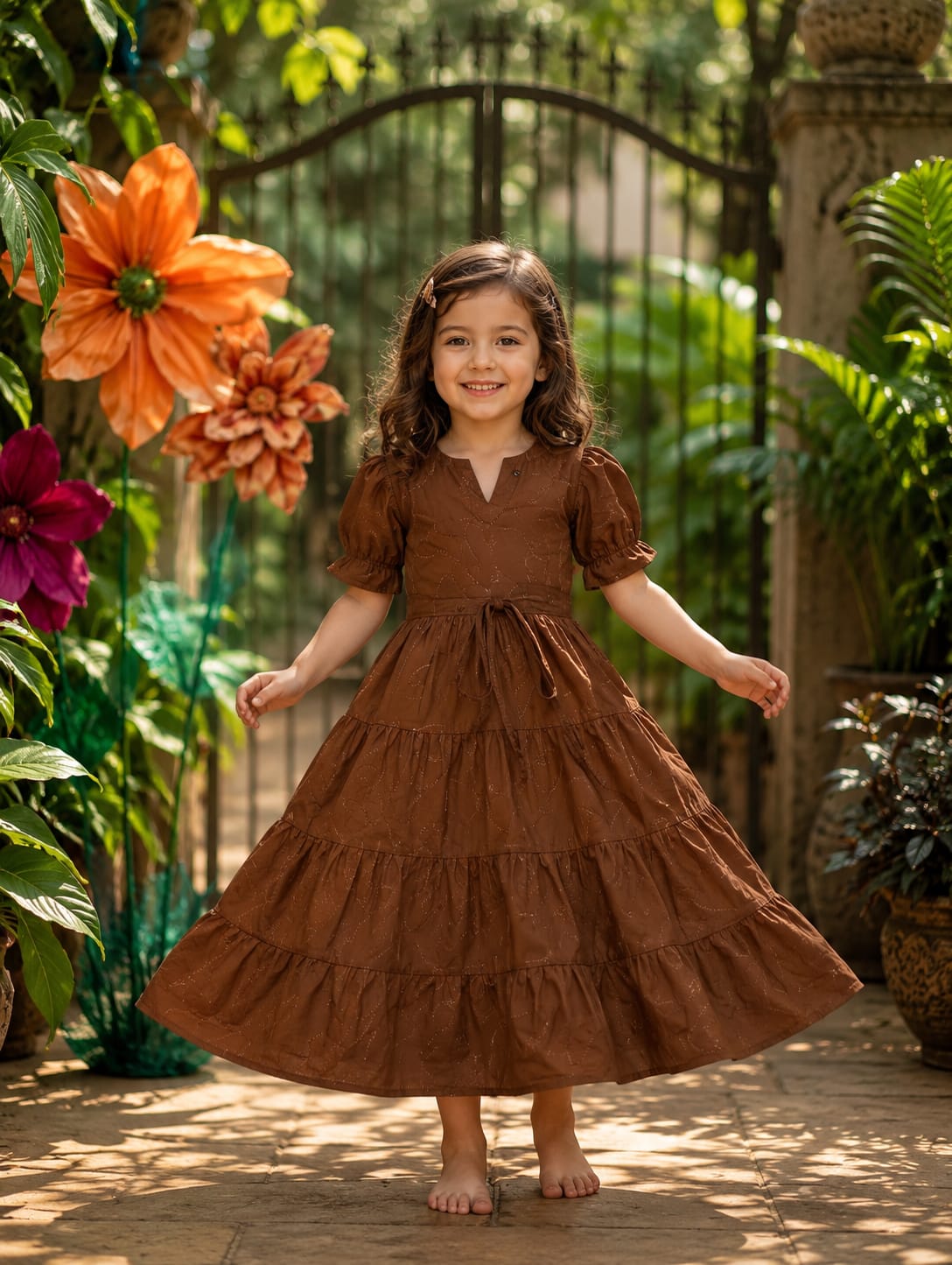 Girl Child Brown Solid Rayon One-Piece Dress