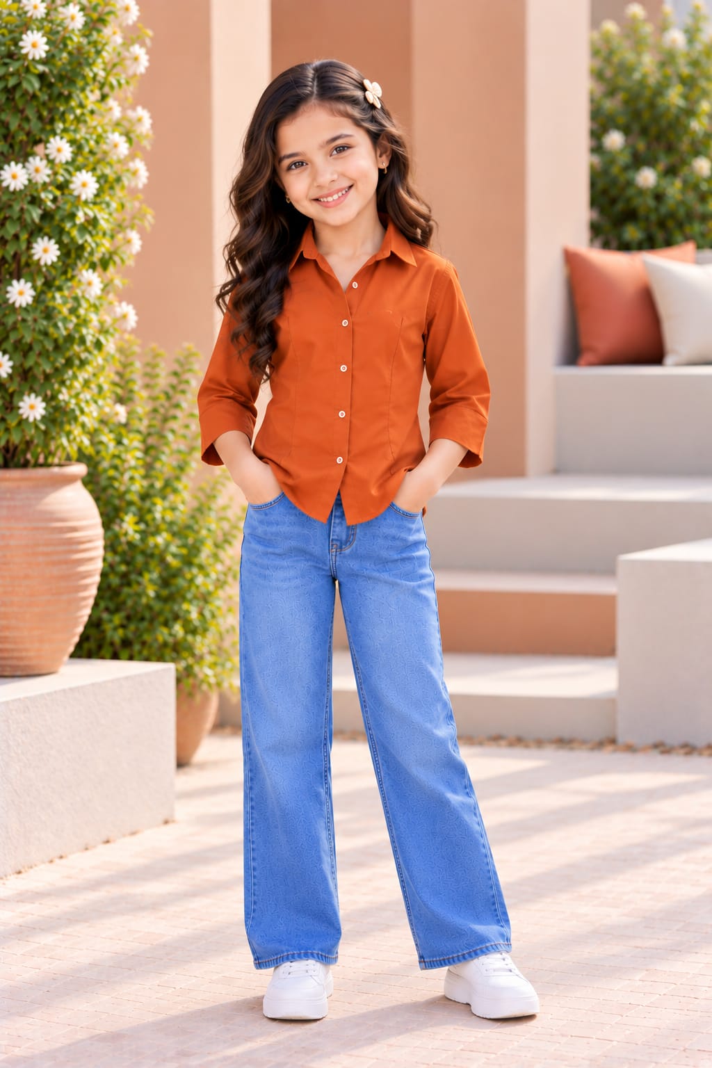Family Matching Rust Orange Button-Down Shirts – Coordinated Casual Outfit Set