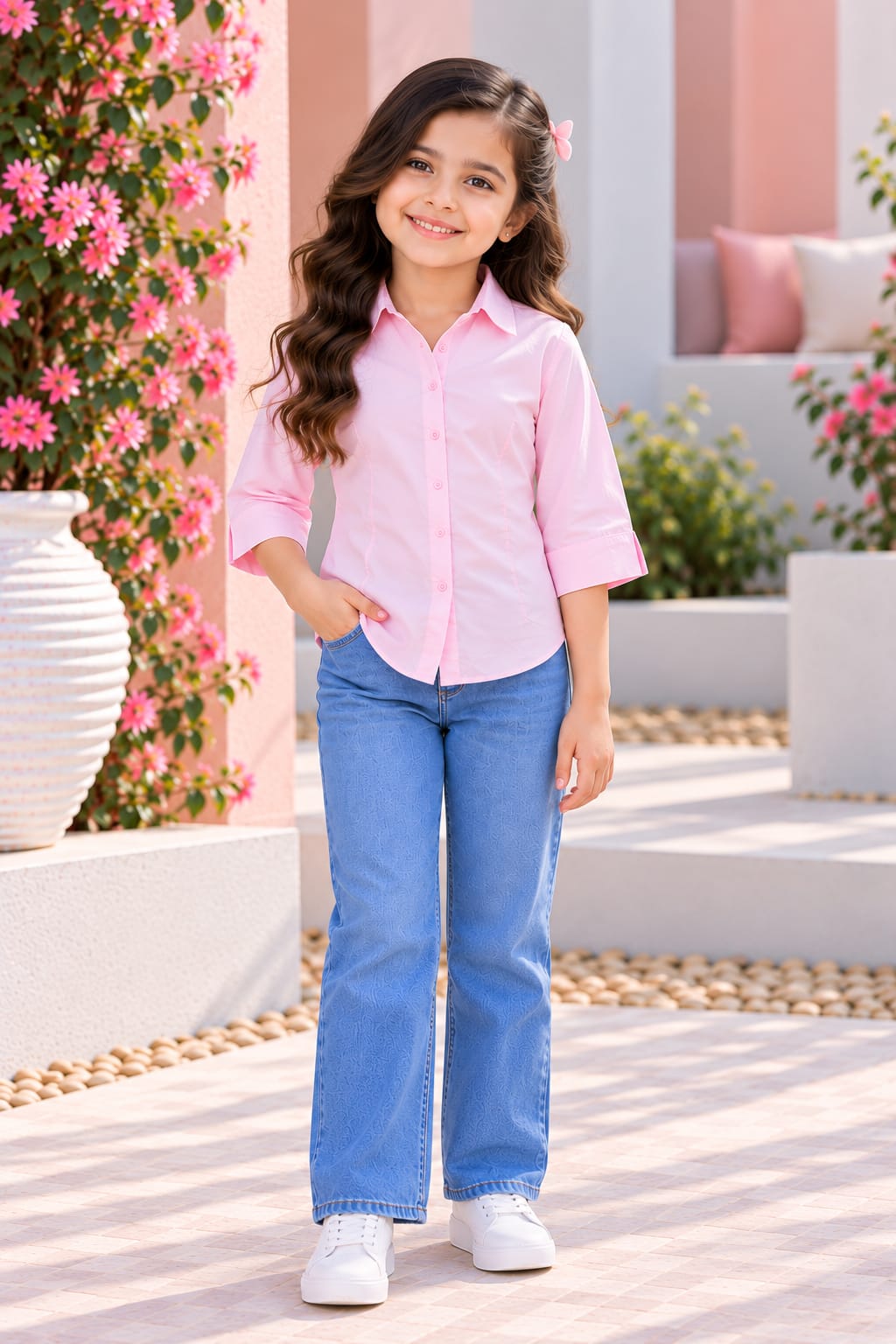 Family Matching Baby Pink Button-Down Shirts – Coordinated Casual Outfit Set