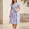 Women’s Floral Printed Cotton Umbrella Style A-Line Dress with Drawstring Waist
