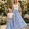 Mom & Daughter White Floral Printed Cotton Flared Palazzo Pants with Smocked Waist