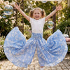 Baby Girl White Floral Printed Cotton Flared Palazzo Pants with Smocked Waist