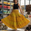 Women's Mustard Yellow Striped Leheriya Print High-Waist Smocked Palazzo Pants