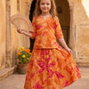 Baby Girls Yellow Abstract Marbel Printed Cotton Kurta with Flared Skirt Set