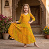 Baby Girls Yellow Leheriya Traditional Printed Cotton Kurta with Flared Skirt Set