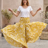 Elegant Yellow Leaf Printed Chanderi Flared Palazzo Pants with Smocked Waist