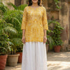 Women’s Yellow Paisley Print Cotton Kurta with Chikankari Flared Skirt