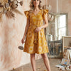 Women’s Yellow Circular Printed Cotton Umbrella Style A-Line Dress with Drawstring Waist
