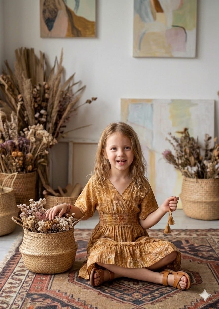 Baby Girls Yellow Circular Printed Cotton Kaftan A-Line Dress