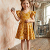 Baby Girls Yellow Circular Printed Cotton Umbrella Style A-Line Dress with Flutter Sleeves
