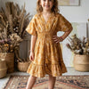 Baby Girls Yellow Circular Printed Cotton Kaftan A-Line Dress