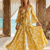 Women’s Yellow Leaf Printed Chanderi Tie-Front Crop Top & Flared Palazzo Pant Co-ord Set