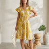 Women’s Yellow Floral Printed Chanderi Umbrella Style A-Line Dress with Drawstring Waist