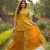 Women’s Yellow Leheriya Printed Cotton Kurta with Flared Skirt Set