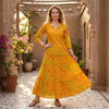 Women’s Yellow Leheriya Traditional Printed Cotton Kurta with Flared Skirt Set