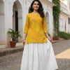 Women’s Yellow Leheriya Printed Cotton Kurta with Chikankari Flared Skirt Set