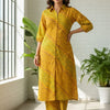 Women’s Yellow Leheriya Printed Cotton Kurta Set with Straight Pants