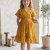 Baby Girls Yellow Leheriya Printed Cotton Kaftan A-Line Dress
