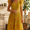 Women’s Yellow Leheriya Printed Cotton Umbrella Style A-Line Dress with Drawstring Waist